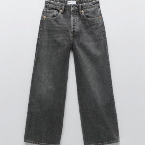 ZARA DENIM JEANS HI-RISE WIDE-LEG CROPPED JEANS GREY 00, 24 x 21 - Picture 5 of 16